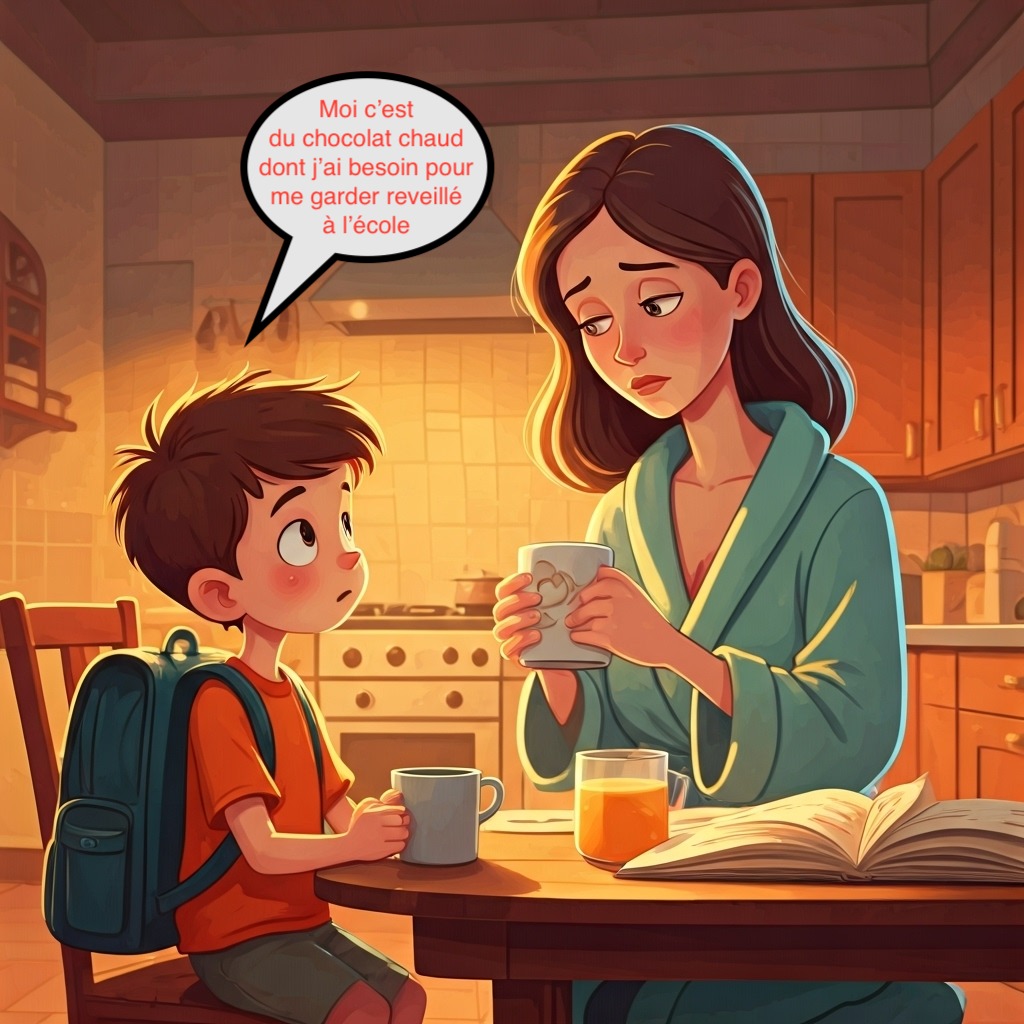 Moi c'est du chocolat chaud dont j'ai besoin pour me grader réveillé à l'école